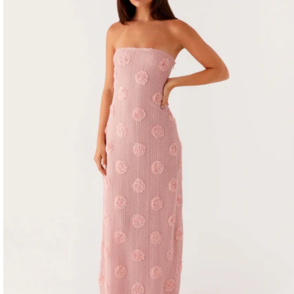 Peppermayo Strapless Pink Floral Textured Maxi Dress
